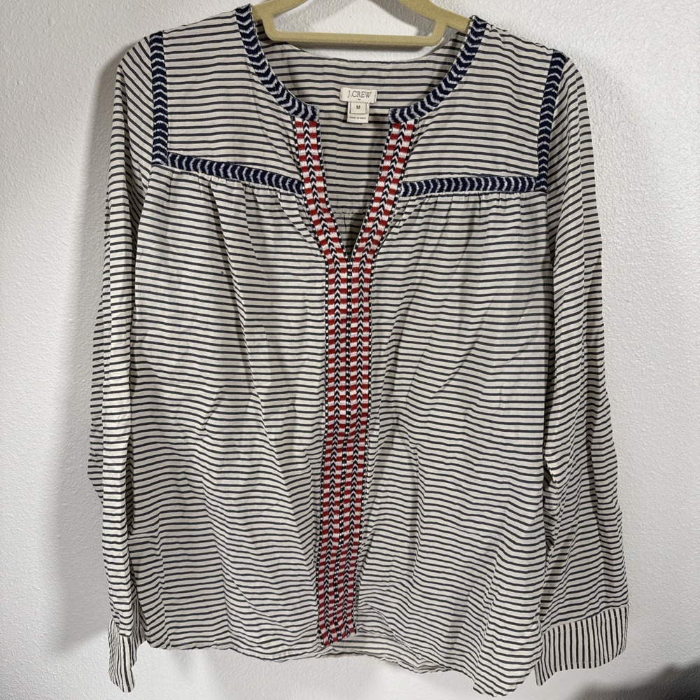 J Crew Women's Boho Pullover Top Med Stripe 100% Cotton A1